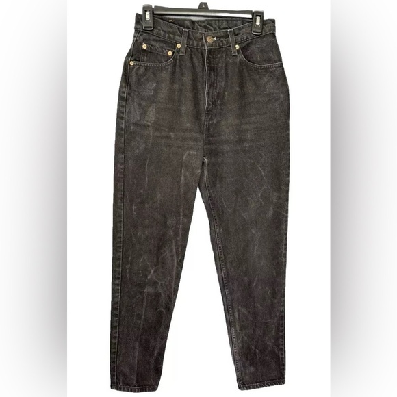 Vtg Levis 521 Jeans Womens 10M 27x30 Black Denim Tapered Fit Leg High Rise 90s - Picture 1 of 10